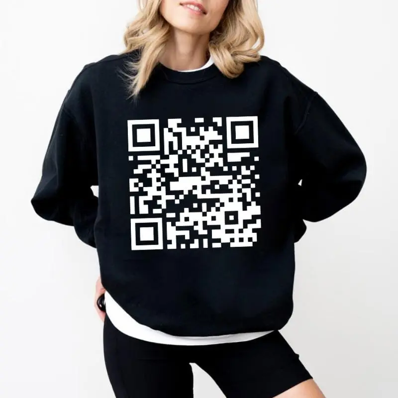 Funny FU QR Code Men's Sweatshirt, QR Code Sweatshirt, Gift For Her, Gift For Him, Classic Fabric Top Clothing Comfort Crewneck