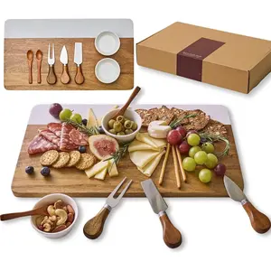 Charcuterie Board Set - Marble & Acacia  Cheese Board and Serving Board Platter, Charcuterie Boards  Set for Hosting, Wedding and Housewarming, Bridal Shower Marble Serving Tray