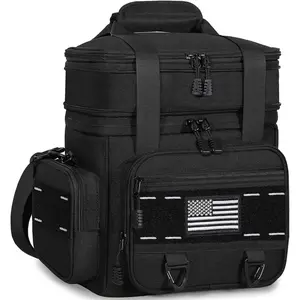 Expandable Tactical Lunch Box, Large Insulated Lunch Cooler Bag, Heavy Duty Leakproof Lunch Pail for Men Adults, Work Office Outdoor Picnic Trips, 16L Black