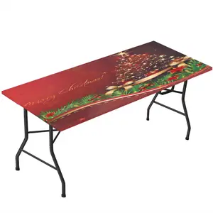 Rectangle Table Cloth Fitted with Elastic Edge, Glowing Christmas Tree Table Cover Rectangle Tablecloth Wipe Clean Tablecloths for Dining Kitchen Christmas Decoration Gifts 32"x72"