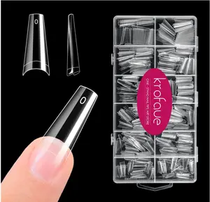 600PCS Half Cover Coffin Nail Tips - Acrylic Nail Tips 12 Size Clear False Nails Tips with Box for Nail Salons and Home DIY (Clear)