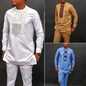 2024 African men’s native designer clothing tunic ethnic style 2-piece dashiki male pants sets to dress traditional outfit kaftan long-sleeve suit
