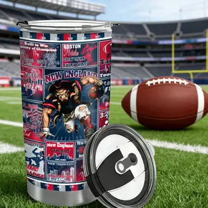 New England Patriots Football Tumbler Water Bottle 20oz Mug Stainless Steel Insulated Travel Cup with Lid Game Day Fan Gift