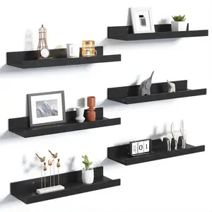 Floating Shelves for Wall Set of 6 Wall Mounted Wood Shelves for Decor & Storage Picture Ledge Shelf for Bedroom, Living Room, Bathroom & Kitchen Modern Space-Saving Home Decor
