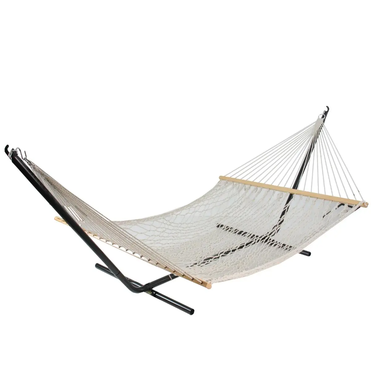 212 MAIN Large Lattice Pattern Netting Hanging Hammock - 55x78 in, Wooden Attached Bars, Tan, Attached Ropes, 35 lbs Capacity, Stable - for Hammock Camping, Relaxation, Outdoor Living, Wooden Bars