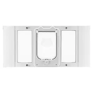 Cat Door for Window Adjustable 27"-32" 4 Lock Modes Aluminum Frame High-Transparency Glass Magnetic Closure Weatherproof Pet Door White