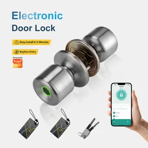 Fingerprint Smart Door Knob 3-in-1 Keyless Entry Lock with App Control Local Data Storage & Auto Relock for Bedroom Apartment Garage Home & Office