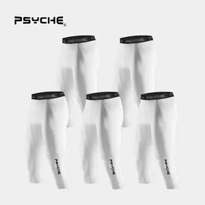 PSYCHE 5 Pack Men's 3/4 Compression Pants Compression Underwear For Gym Workout Running Basketball,Squat-Proof, Sweat-Wicking And Ultra-Breathable