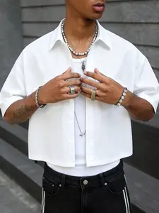 Men's Casual Shirt, Solid Color Basic, Unique Box Fit Short Sleeve, Lightweight Breathable Fabric, Streetwear Layering Essential