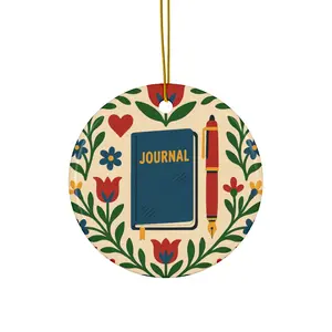 Journaling with Pen Ceramic Ornament | Writer Notebook Paper Journal Design, Hobonichi Inspired, Junk Journaling loving Crafty Gift
