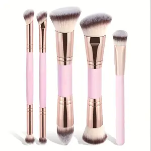 Holiday-Ready 5-Piece Double-Ended Makeup Brush Set - Soft Bristle Kit: Foundation Blender, Blush/Contour/Setting Powder Brush, Eyeshadow/Concealer/Eyeliner Brushes. Gentle Makeup Tools for Face & Eyes, Perfect Festive Gift for Girls. Christmas Beauty Ess