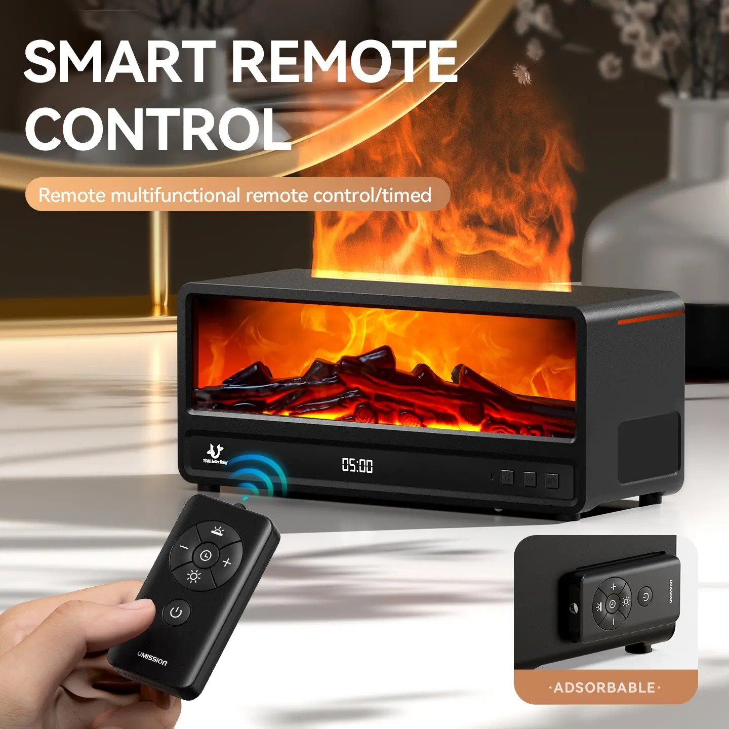 New Realistic Fireplace Flame Aromatherapy Machine, Nordic Home Desktop Remote Control Fireplace Atmosphere, Winter Spring Humidifier, Fragrance Aroma Humidifier