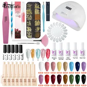 TENCOCO Complete Nail Salon Kit: UV Nail Lamp + Gel Polish Set + Cat Eye Gel + Functional Glues + Manicure Tools Complete Bundle