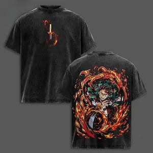 Valentine shirts Tanjiro Kamado T-Shirt Demon Slayer Infinity Castle Arc Anime Graphic Tee Oversized Acid Washed Soft Cotton Shirt Anime Streetwear Casual Menswear Summer Clothing Gift for Anime Fans
