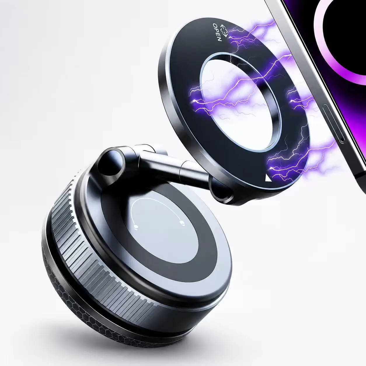 MagSafe Car Phone Mount with Vacuum Adsorption, Super Strong Suction Cup, No Residue, 360° Foldable, Secure Hold, Electronic Suction Holder for Driving, Bathroom Personal Use