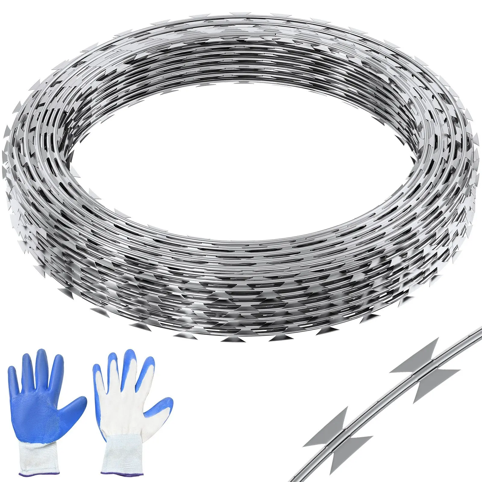 Razor Wire Fence Kit, 147 Ft Total Length, 3 Rolls Barbed Wire For Garden, Galvanized Razor Ribbon Fence, Outdoor Security Fencing System, Durable Razor Wire Barrier For Perimeter Protection