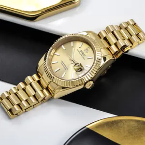 BUREI Mens Luxury Quartz Watch Analog Calendar Display Sapphire Crystal with Stainless Steel Case and Band