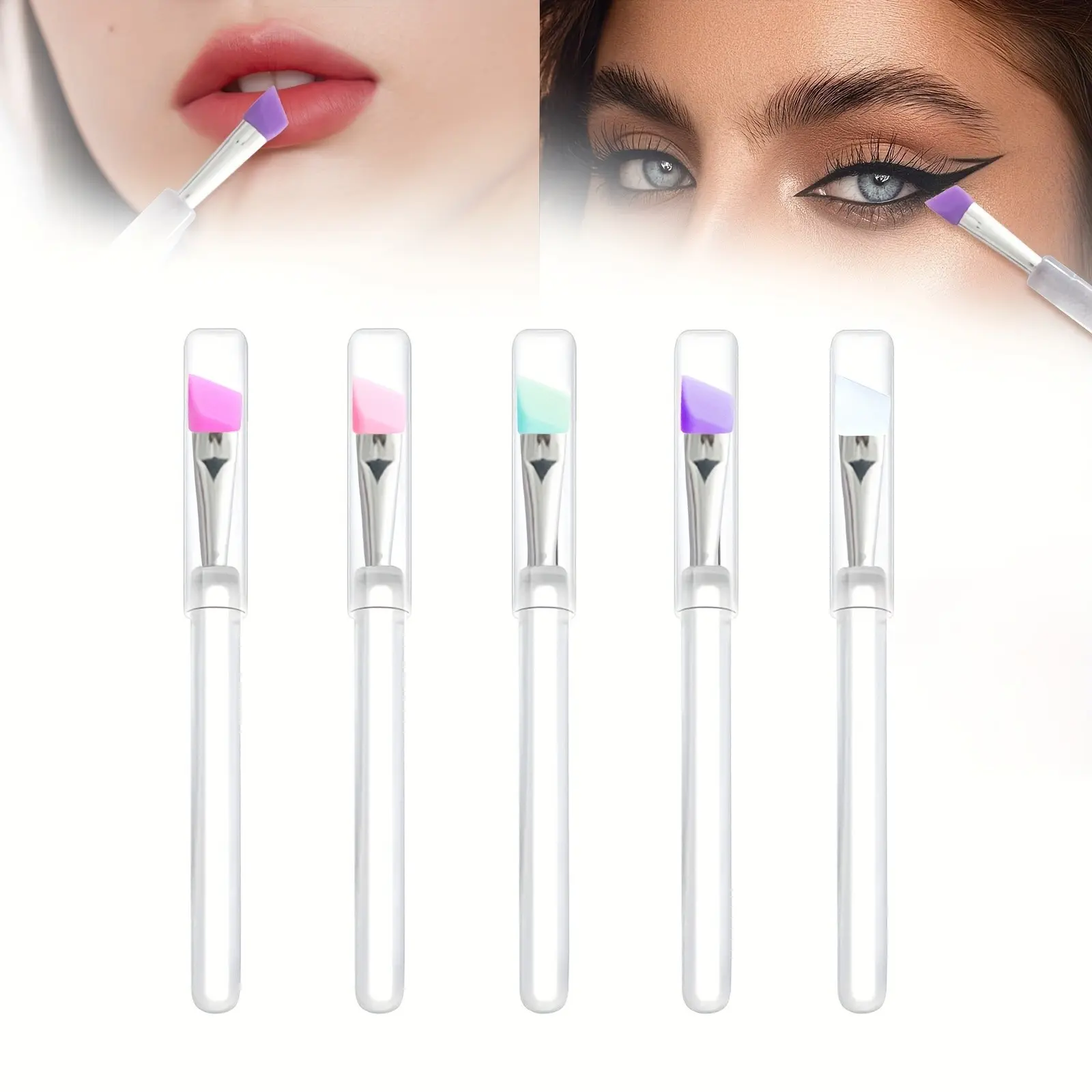 2pc Covered Angled Silicone Lip Brush, Eyeshadow and Lip Mask Makeup Beauty Brush, Simple and Effective Lipstick, Cream and Lip Gloss Application, Enhance Your Makeup Daily, Makeup Tools for Women, Cosmetics Brush, Silicone Brushes