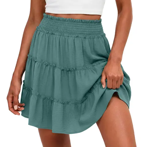 Lepunuo Women's Boho Floral Skorts, Flowy Tiered Ruffle Elastic-Waist Bottoms with Built-in Shorts and Pockets, Casual Style