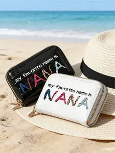 Stylish Credit Card Holder With Double Zipper, My Favorite Name Is Nana Letter Patter, Modern Compact Wallet, Multi-Pocket Coin Purse, New Wallet Card Clutch Bag, Water-Repellent Pu Zipper Short Wallet Handbag,Double Zipper Multifunctional