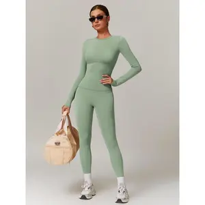 Women'sSolidLongSleeveSkinnyTee&HighWaistLeggingsTracksuitSet,SportyBreathableQuickDryingOutfitsforYogaGymWorkoutRunning,LadiesSportswearforAllSeasons,YogaClothesSet