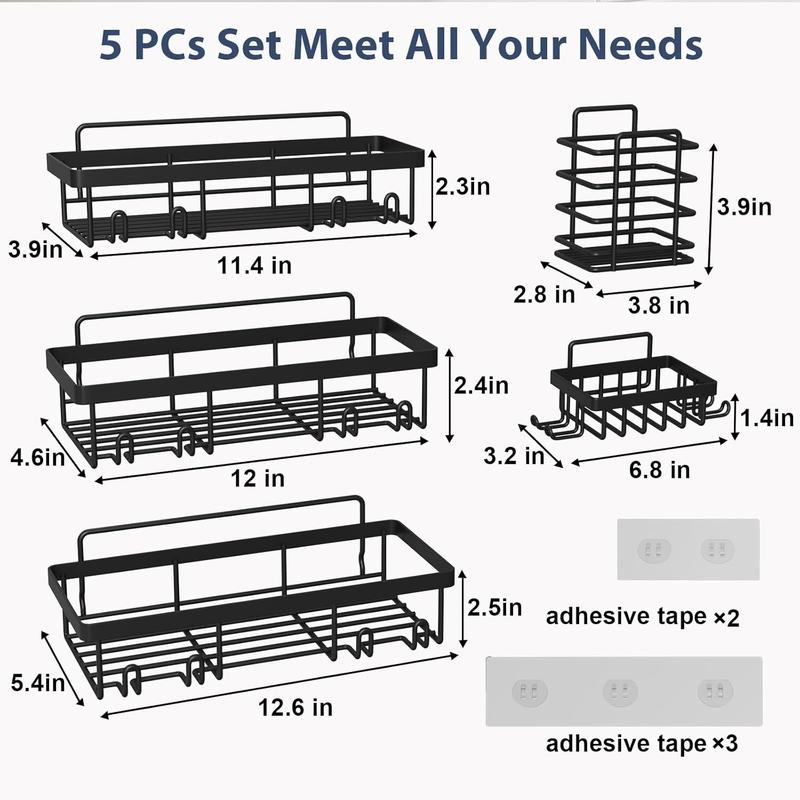 2026 New Year Gift Plan,5 Pack 5-Pack 2-in-1 Bathroom & Kitchen Storage Set-Strong Rack Shelf for Inside Shower Adhesive Bathroom Wall & Kitchen Storage Basket Rustproof Stainless Steel Shampoo Holder Bathroom Accessory Decor Set Black&Pink,New Year Gift