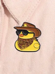 Western Cowboy Yellow Duck Enamel Pin Cartoon Animal Metal Brooch Lapel Backpack Badge Fashion Jewelry Accessories Gift for Friends Durable Metal Pins