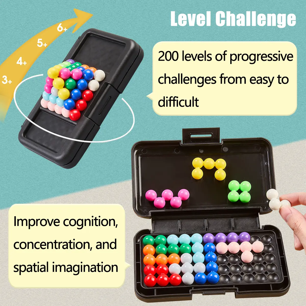 Magic Beads of Wisdom IQ Puzzle Game ，Gift for All Ages 8+ with 200 Challenges & 48-Page Book，3D Puzzle Brain Teaser Game
