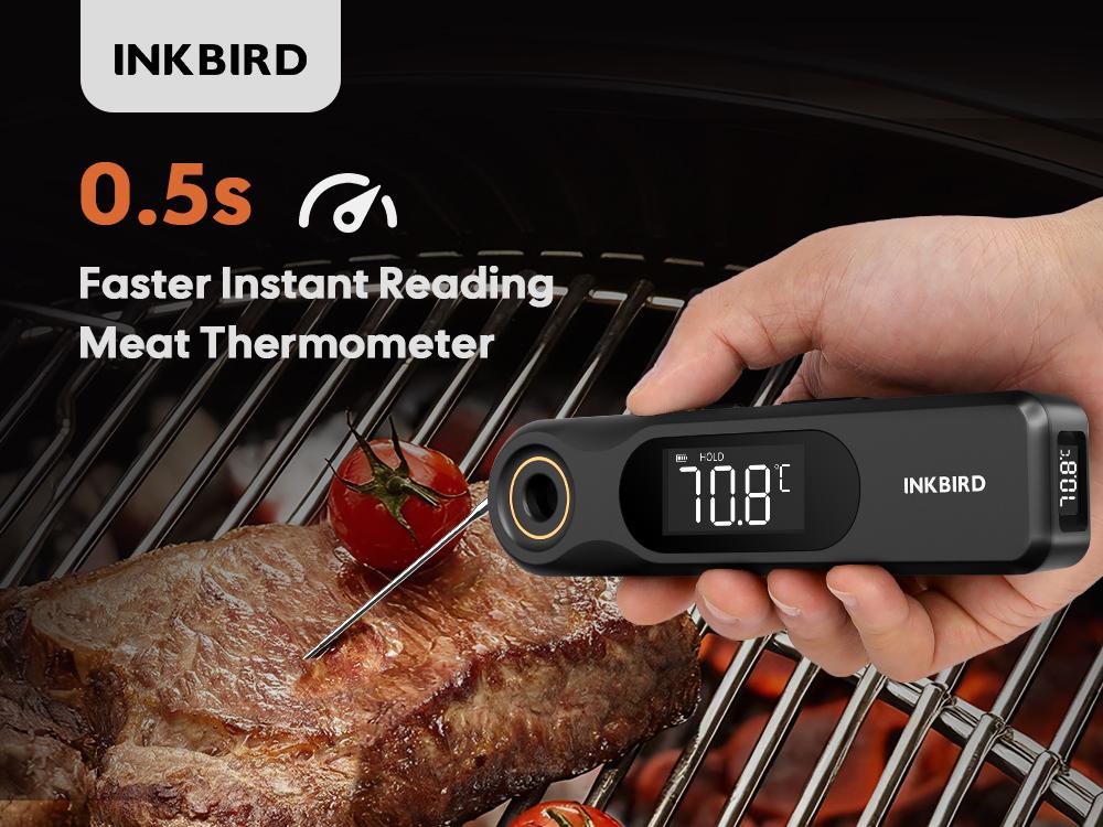 Mothersdaygift-INKBIRD dual-screen display 0.5-second rechargeable instant-reading meat thermometer, suitable for cooking and barbecuing; professional-grade 1.8-millimeter ultra-fine probe, IP65 level waterproof kitchen thermometer, Gill Smoker