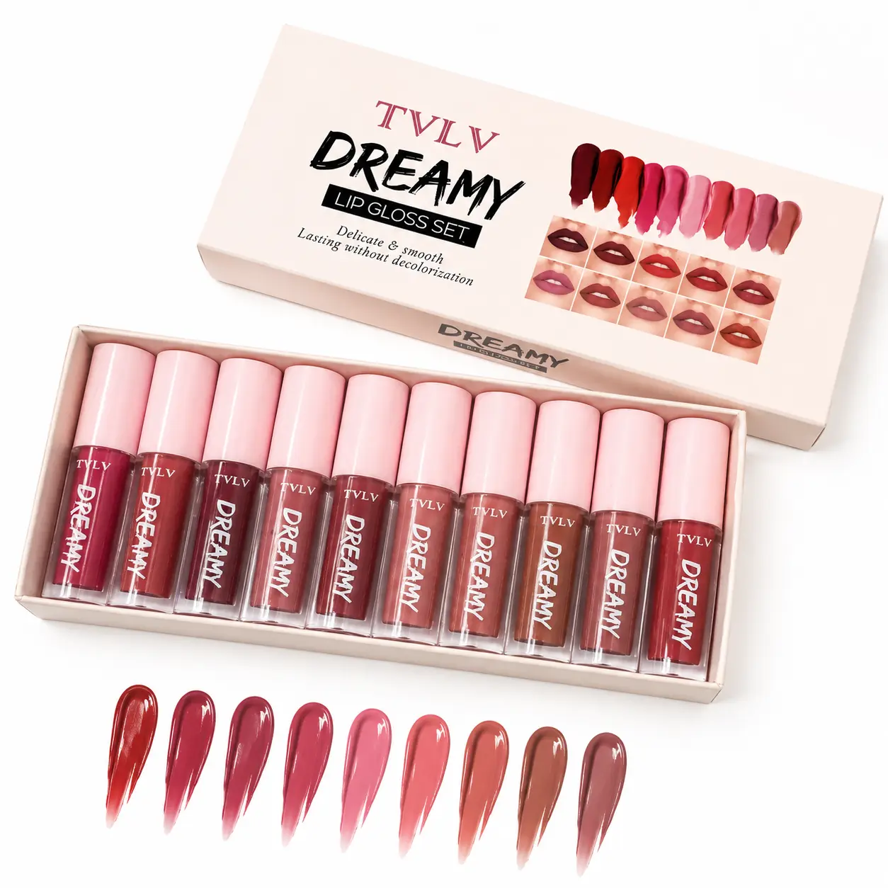 TVLV 10Pcs Matte Lip Gloss Set, Long-Lasting Velvet Lip Tint, Non-Stick Cup Lipstick, Beauty Makeup Gift Kit for Women
