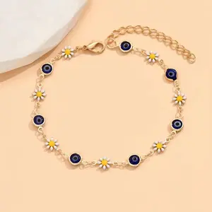 Dainty Anklets For Women Cute Sunflower Daisy Charm Anklet Blue Evil Eyes Chain Anklet Bracelets Boho Summer Beach Anklets For Women Fashion Daily Jewelry Birthday Gifts