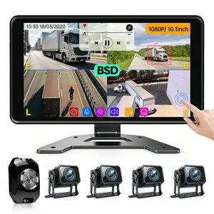 ConewVehicle RV Backup Camera System 10.1" Quad Split Touchscreen Monitor 4 1080P Rear Side View AHD Cameras MP5 Player BSD with Audible Alarm DVR Recorder IP69 Waterproof Night Vision for RV/Truck/Bus/Trailer/Camper/Van