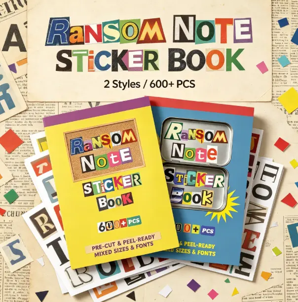 Ransom Note Letter Sticker Book 2‑Style Set, 1600+ Pcs Cut‑Out Magazine Collage Alphabet Number Stickers, Pre‑Cut Peel‑Ready for Junk Journal Scrapbooking DIY Craft