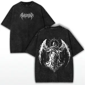 valentine shirts Y2K Gothic Angel Oversized Tee: Vintage Washed Streetwear Shirt