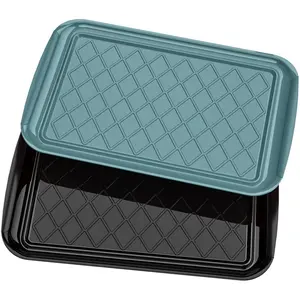 Grilling Prep & Serve Trays for Party Set of 2 Large Serving Platters for Raw and Cooked Food Dishwasher Safe 17"×10.5" Stackable Plastic for Grilling BBQ Meal Prep Green Black
