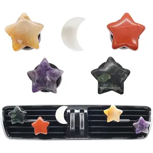 ORIESSE Boho Car Decor,Stars Moon Air Vent Clips,Refillable Car Fresheners,5pcs Natural Crystal Stone Hippie Dashboard Decorations Accessories,Best Wishes for Lover and Friend