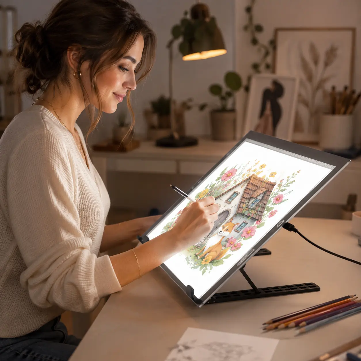 A2 LED Light Pad for Diamond Painting, 3-Level Dimmable Tracing Light Box, Ultra-Thin Drawing Board with 2 Stands, 4 Clips & Type-C Cable