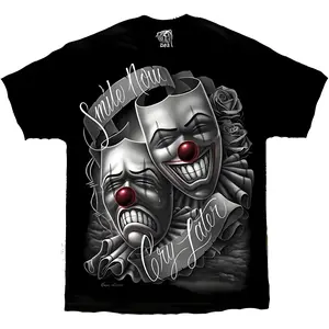 [100%25 cotton]DGA drama mask Lowrider Chicano art smile Now Cry Later David Gonzales casual loose comfortable t-shirt Black Crewneck boys merch funny graphic tees Grunge Album target bacon deo men vintage meme white