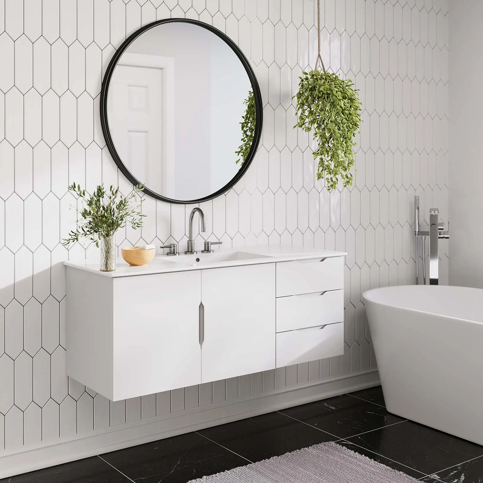 Modway Vitality 48" Single Sink Bathroom Vanity in White White