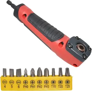 Right Angle Drill Attachment Electric  Repair Set 90  Corner Device  Socket Adapter Kit 1/4 Inch Right Angle Drill Adapter with 10 Drill Bit Sets for Impact Driver