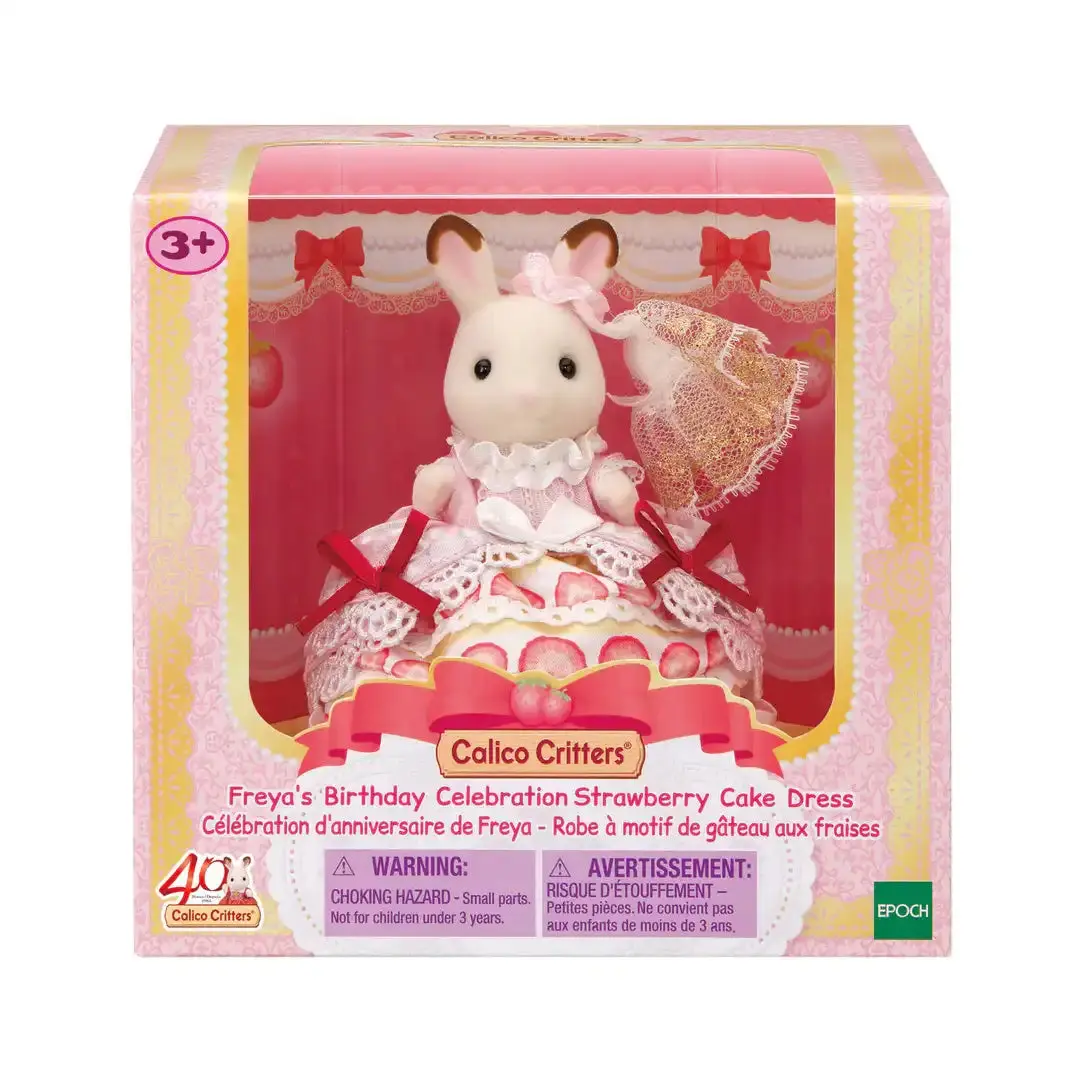 Calico Critters Freya's Birthday Celebration Strawberry Cake Dress