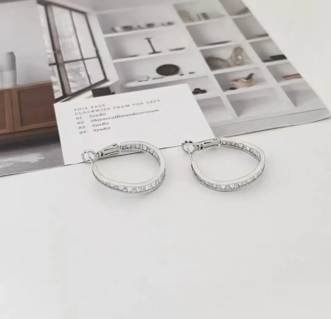 E069 Shiny Iced Out Cubic Zirconia Earrings Anti Fade Plated Hip Hop Ear Jewelry For Him Her