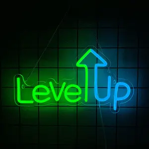 Level UP Neon Sign, Neon Sign For Wall Decor, Game Room Game Zone  Neon Light Wall Art Decor Home Bedroom Gaming Room Decoration Party Personalized For Gamer