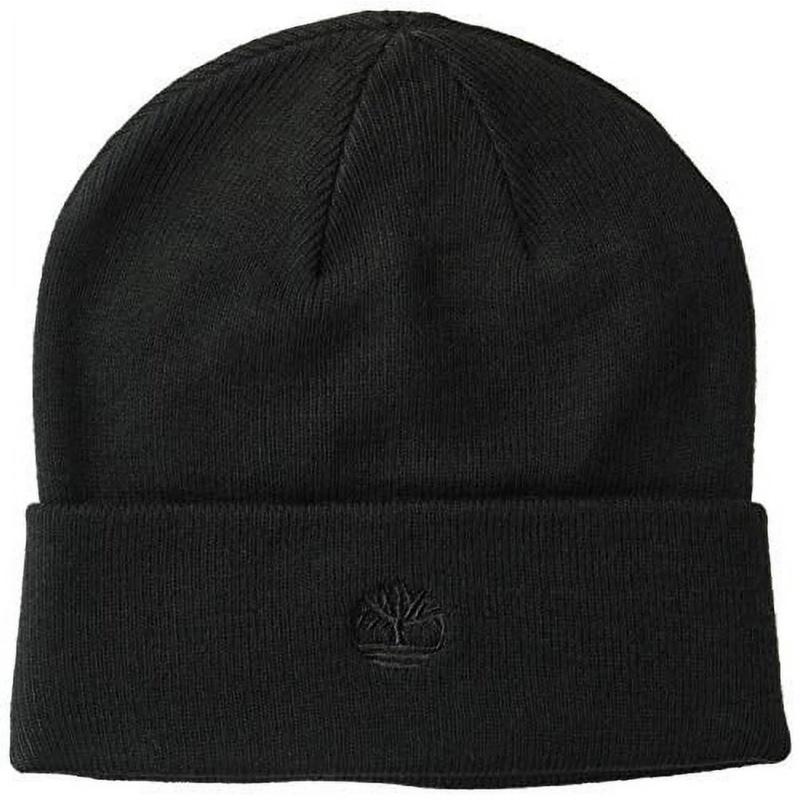 Timberland Men’s Embroidered Logo Cuffed Knit Beanie, Black, Classic Design, Comfortable Fit, Ideal for Casual Wear
