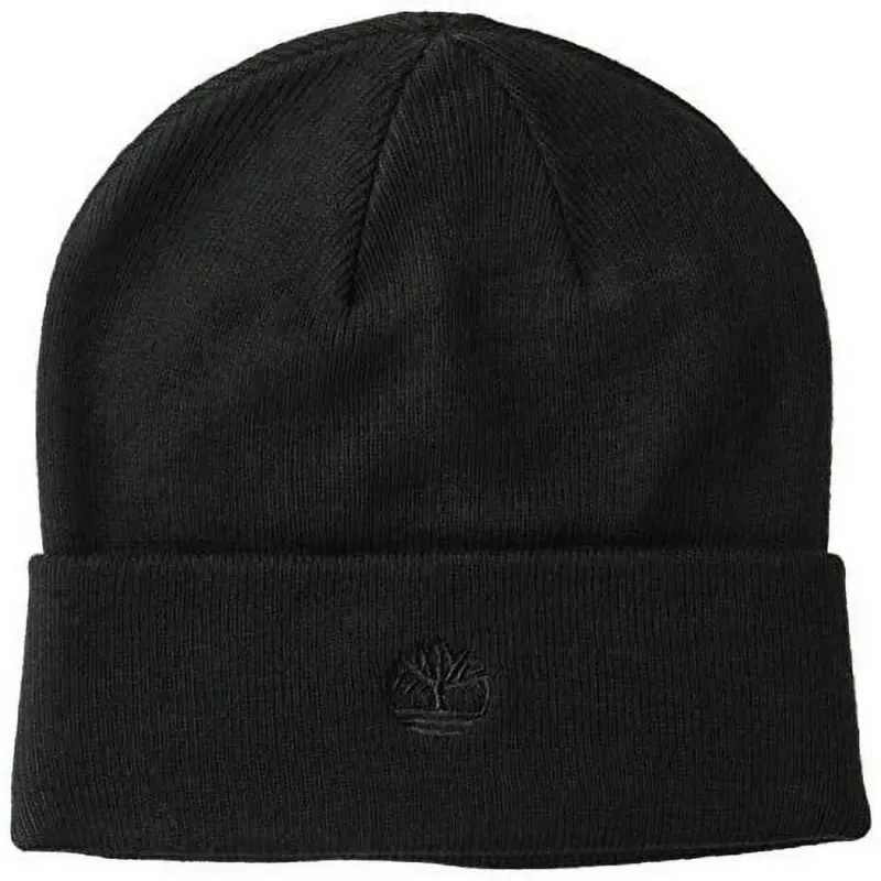 Timberland Men’s Embroidered Logo Cuffed Knit Beanie, Black, Classic Design, Comfortable Fit, Ideal for Casual Wear