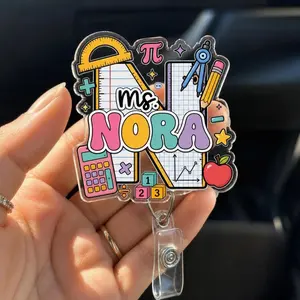Personalized Acrylic Badge Reel: Math Teacher ID Holder, Classroom Supplies Design