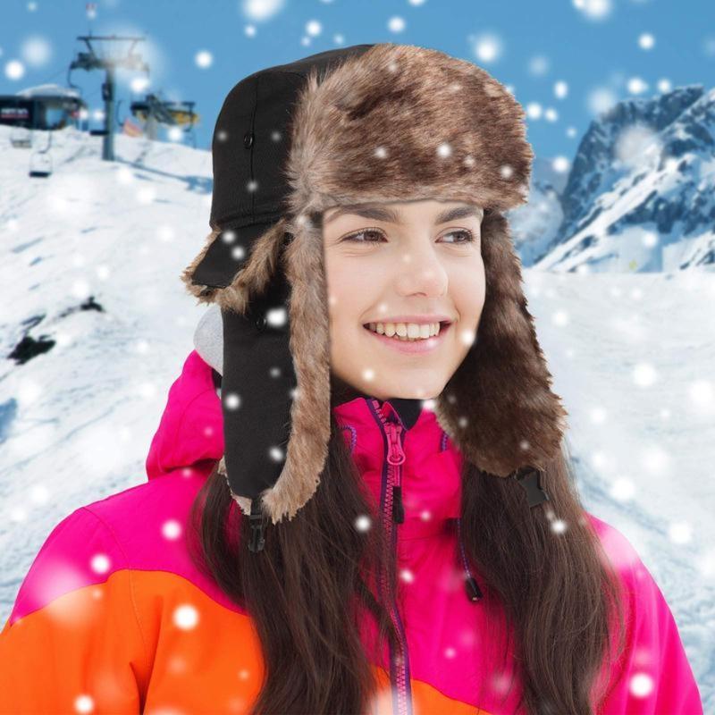 Faux Fur Reflective Aviator Trapper Hat | Warm, Windproof Winter Cap for Outdoor Snow Activities & Cold Weather Protection