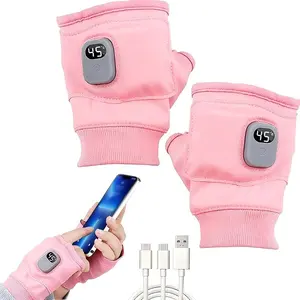 Portable Heating Gloves with Digital Display,Smart Thermostatic Heated Fingerless Gloves, 2026 New Rechargeable Fingerless Heated Gloves for Women Men