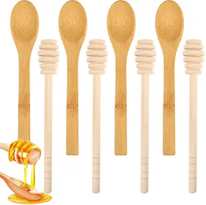 8 PCS Wooden Honey Dipper Set, 6.2 Inch Honey Dipper Sticks Honey Spoon, Mini Honeycomb Stick for Evenly Drizzling Honey Over Food and Wedding Party Gift