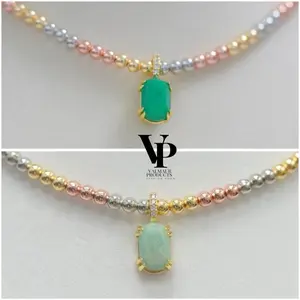 Valmaur Products Tricolor Radiance Necklace with Emerald Glow Pendant Fashion Moda Tricolor Design & Captivating Emerald Glow Pendant